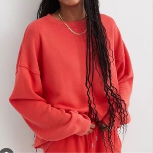 AERIE BIG CHILL FRENCH TERRY OVERSIZED CREWNECK SWEATSHIRT RED S